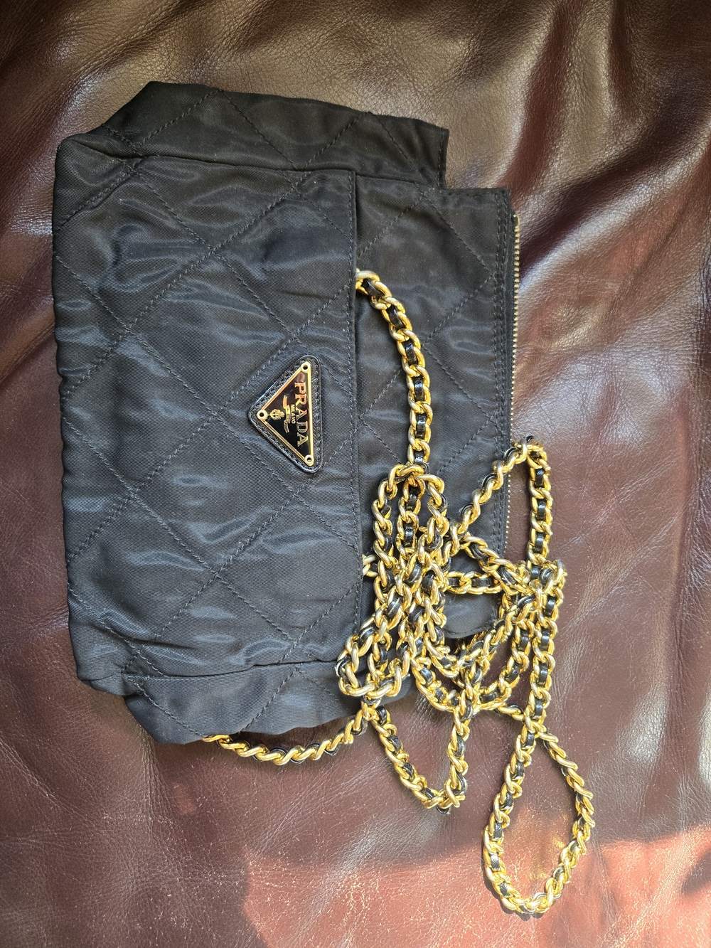 Prada Black Quilted Nylon Chain Shoulder Bag